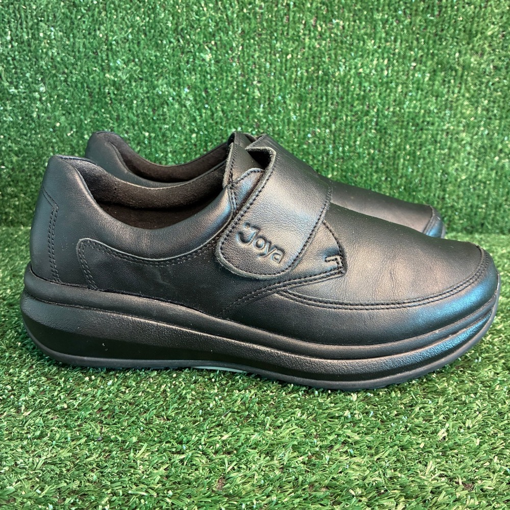 Joya Relax Ortholite Leather Hook Loop Comfort Walking Shoes Black Womens Sz 8.5
